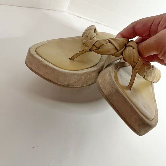 Vince Nita Braided Leather Square Toe Platform Fit Flop Thong Strap Sandals - Picture 10 of 12